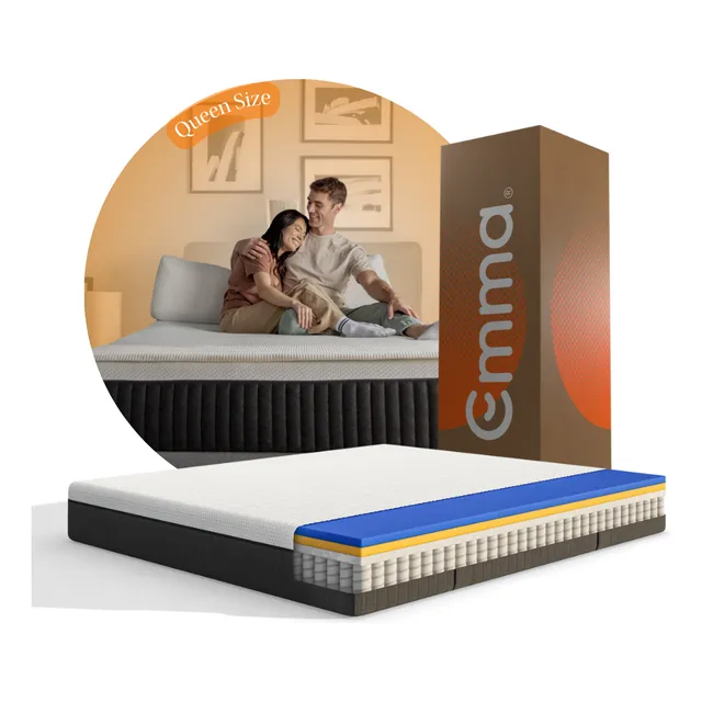 Colchón Emma Hybrid Queen Size | Memory Foam & Resortes Color Blanco/Gris
