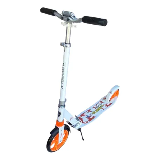 Monopatín Plegable Blanco Aluminio Súper Reforzado Ruedas Grandes 20cm Base Antideslizante Amortiguación Delantera Freno Chapa Resistente Manubrio Ajustable Soporta Hasta 100kg Ideal Adultos Niños
