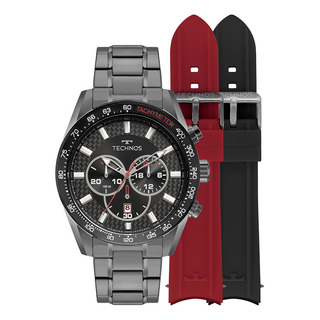 Kit Relógio + Pulseiras Technos Grafite Masculino Js25bbs/t1 Correia Cinza Bisel Preto Fundo Preto Kit Relógio + Pulseiras Technos Grafite Masculino Js25bbs/t1 Correia Cinza Bisel Preto Fundo Preto
