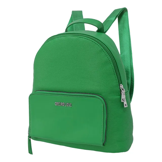 Mochila Dama Mujer Urbana Oreiro Love Cuero Ecológico Bolsillo Frontal Manija De Traslado Reforzada 17039 Verde