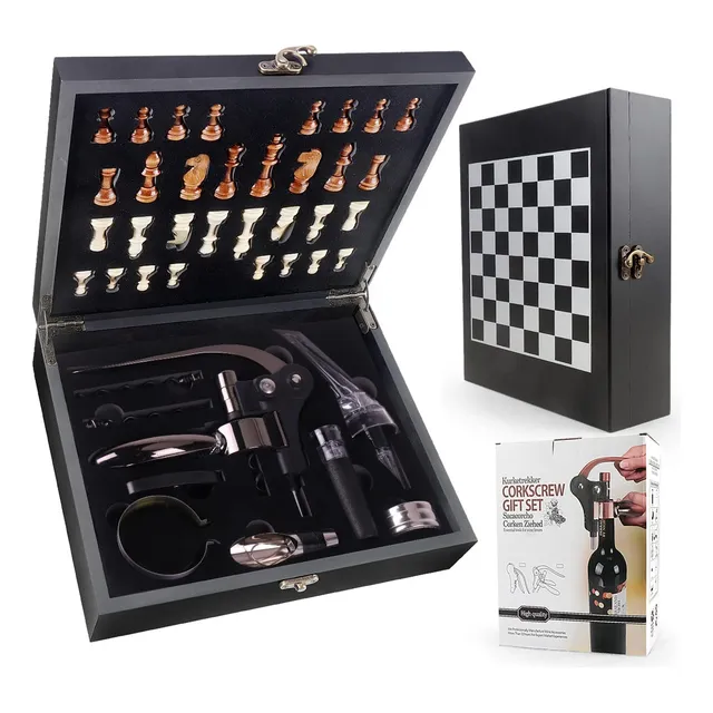 Set Destapador Sacacorchos Botella Vino Y Accesorios Ajedrez