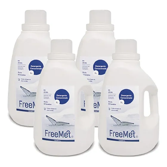Freemet Detergente Liquido Concentrado Sin Aroma 4 X 3 L