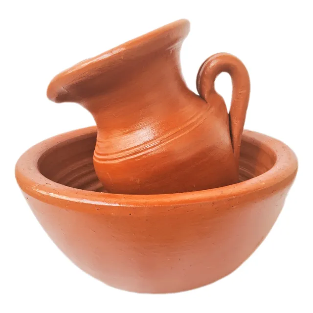 Bacia Lisa E Vaso Jarro Barro Com Furo 22cm Fonte Santa Ceia