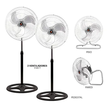 Set De 2 Ventiladores 3 En 1 Pedestal Piso Pared Abanico 18 Pulgadas Aspas Metal 3 Velocidades Altura Ajustable Base Redonda Selectshop 46 Cm Plateado