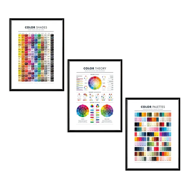 Set 3 Cuadros Teoría Color Diseño Gráfico Art Marcos Madera 