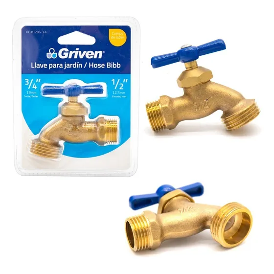 Llave De Chorro Para Jardin Bronce 3/4 1/2 Griven