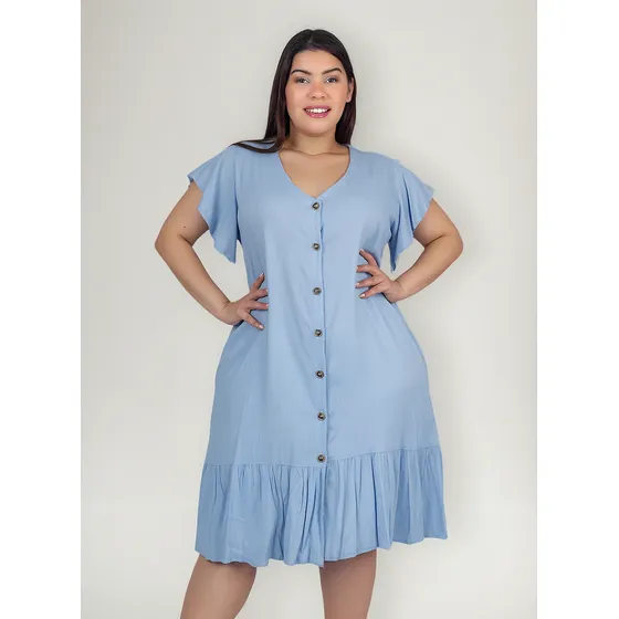 Vestido Tipo Camisero Lino Liso Con Volados Onara Greco Sc