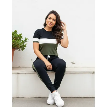 Conjunto Feminino Calça E Blusa Baby Look Diversos Tamanhos