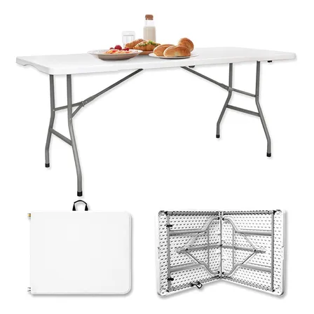 Mesa Plegable 180x75x75cm Portatil Multiuso Camping Blanca