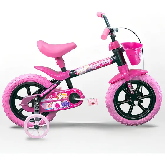 Bike Infantil Menina 5 Anos Aro 12 Com Rodinhas Cor Rosa Tamanho do quadro 8