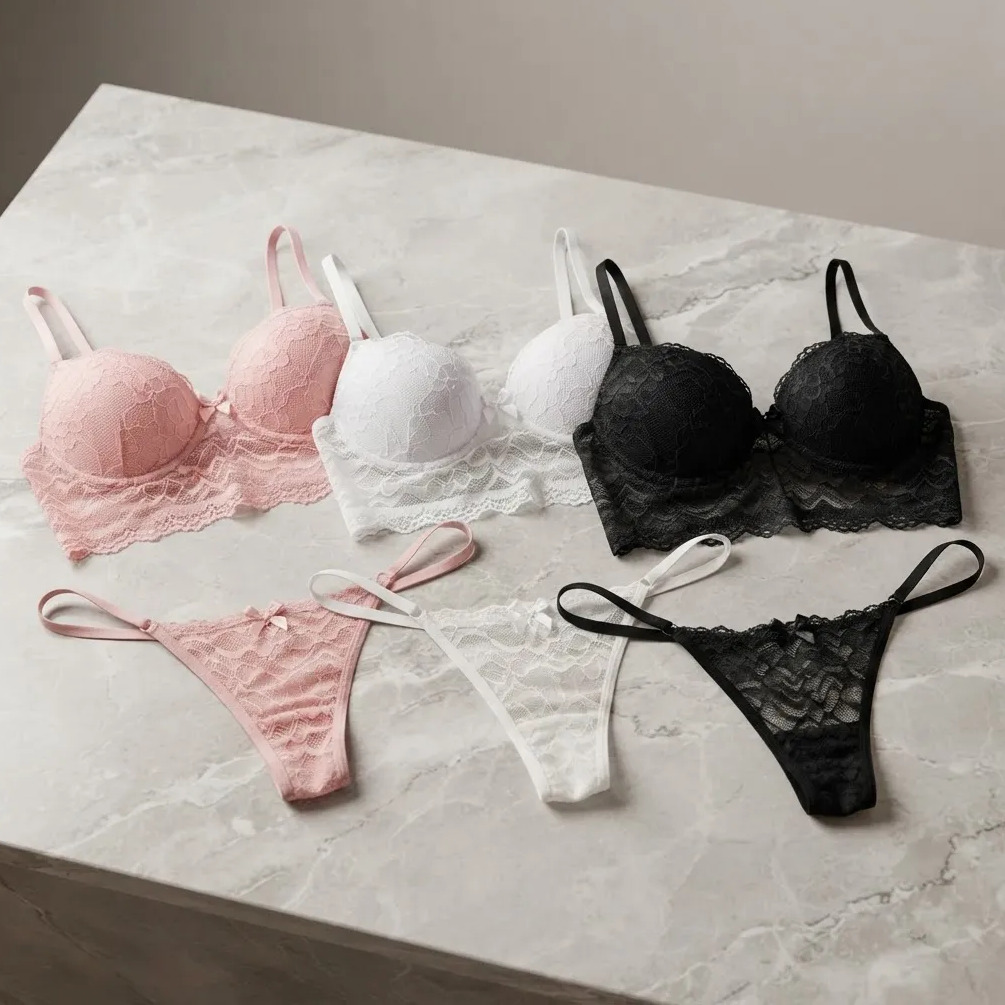 Lingerie Cropped Kit C/3 Conjuntos De Lingerie Tanga Fio