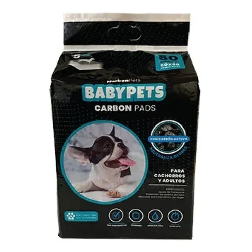 Tapete Sanitario Baby Pets Carbon Pads 60x60 cm Odor Elim 50 Uds | Cuotas sin interés
