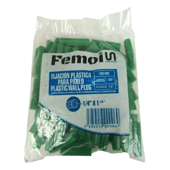 Ramplugs Plástico Estriado Verde 1/4  Empaque De 100 Pzas.