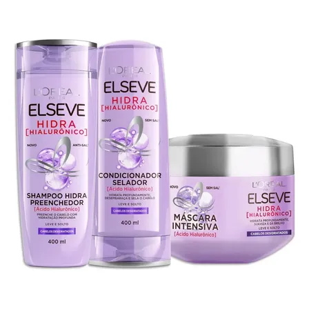Kit Hidra Hialurônico Shampoo 200ml Condicionador 200ml Creme 300g Elseve