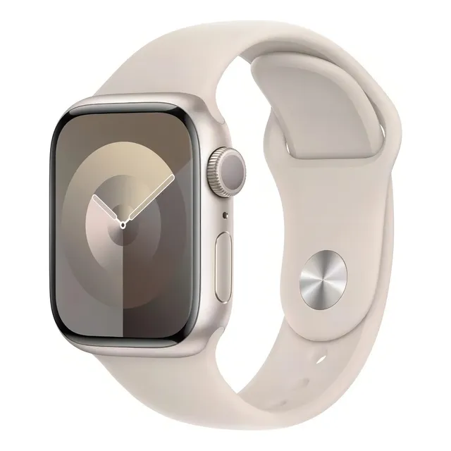 Apple Watch Series 9 GPS • Caixa estelar de alumínio – 45 mm • Pulseira esportiva estelar – M/G
