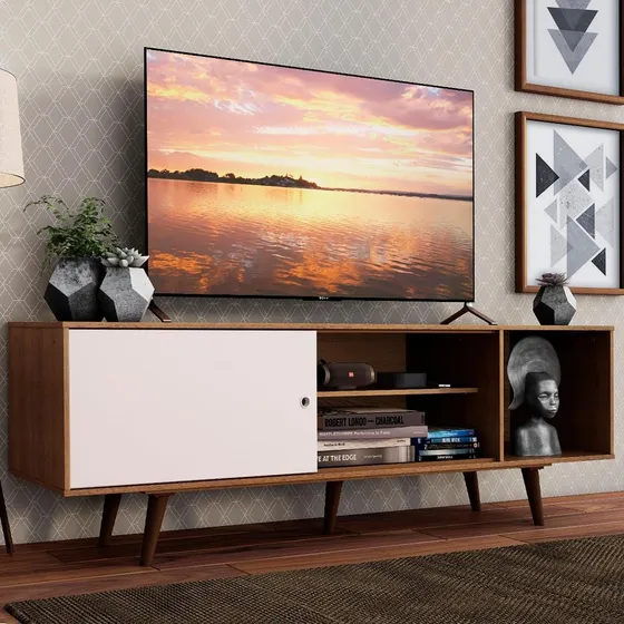 Rack Madesa Dubai Para Tv Quarto Até 65 Polegadas Com Pés Rbr Cor Rustic/Branco/Rustic 60246E5ZPP