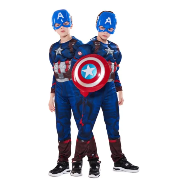 Disfraz De Capitan America Con Musculos Importado + Escudo 