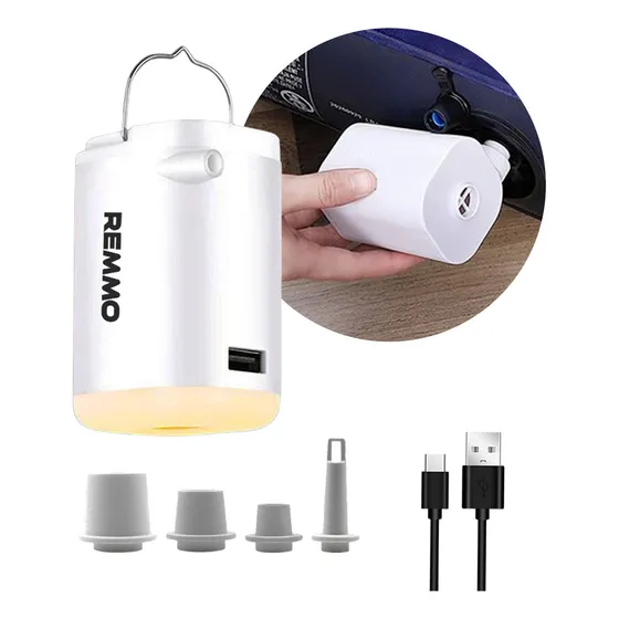 Inflador Eléctrico Colchon Inflable Portatil Usb Remmo Camping Lámpara Compresor Potente