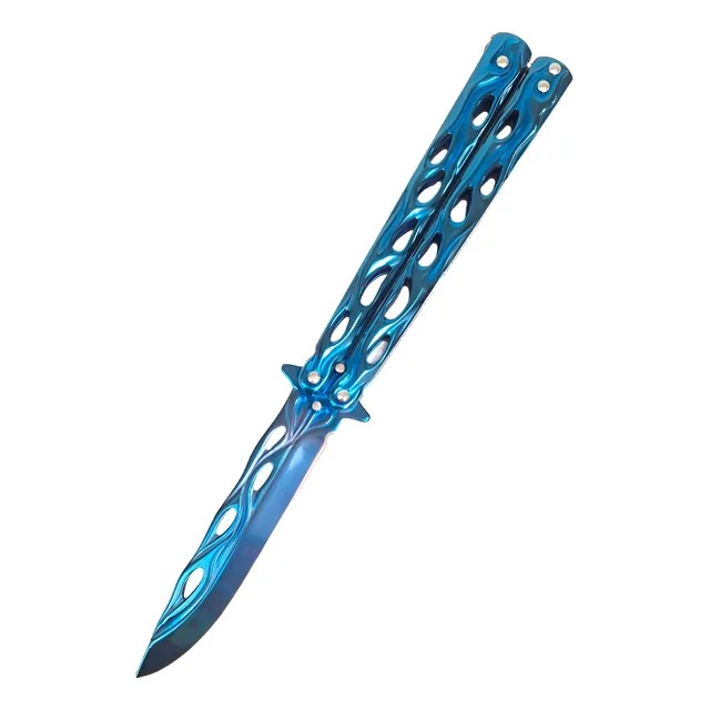Navaja Mariposa Balisong Azul Acero Inoxidable 23cm Traba