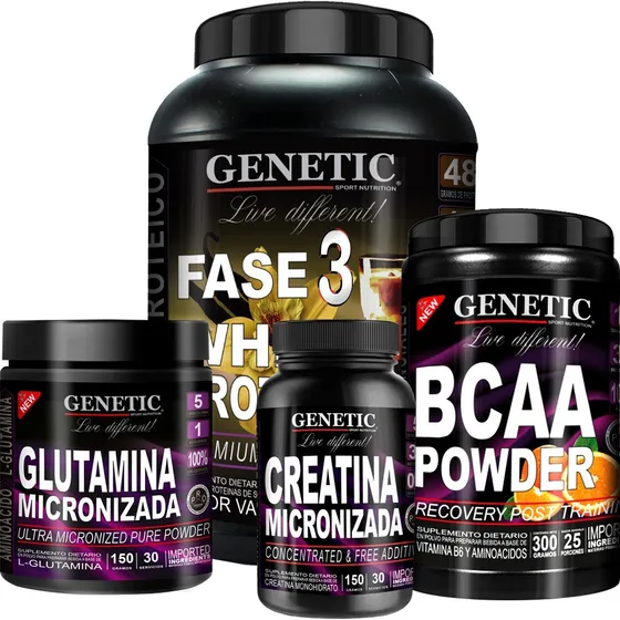 Masa Muscular Fase 3 Protein Glutamina Bcaa Creatina Genetic