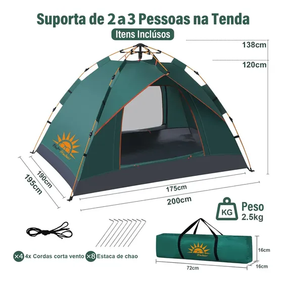 Barraca Automática 3-4 Pessoas Verde New Hawaii Impermeável com Mosquiteiro