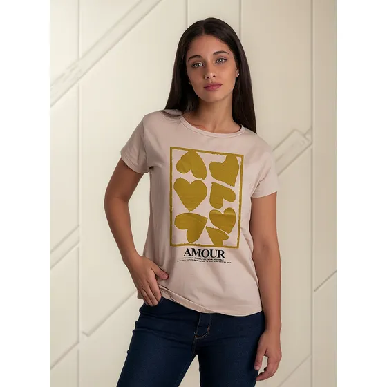 Remera Onyx Basica Cuello Redondo Algodon Corazon Mujer