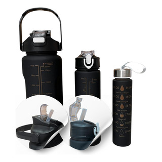 Botellas Motivacionales Degrade Set X3 Plástico Pico Doble Negro Botellas Motivacionales Degrade Set X3 Plástico Pico Doble Negro