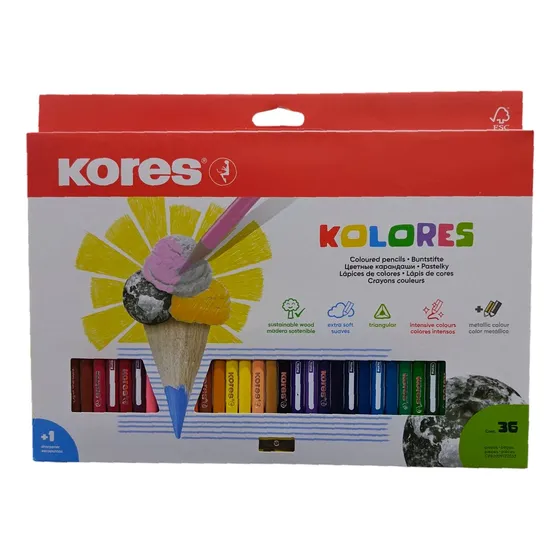 Creyones De Madera Kores 36 Colores + Sacapunta Gratis.