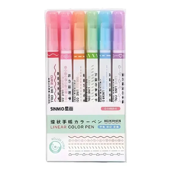 Caneta Carimbo Roller Kit Com 6 Cores E Desenhos Diferentes