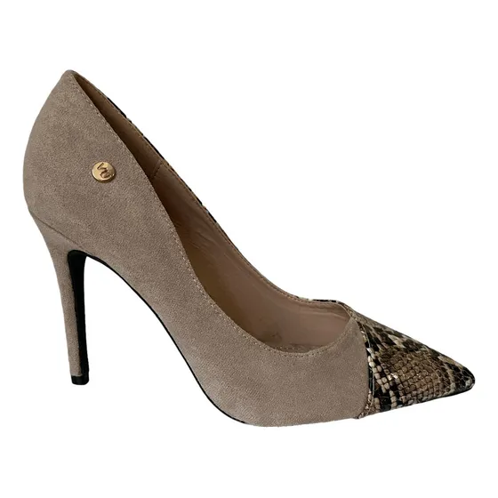 Zapato Con Taco Beige Snake  Via Uno Liquidacion 12090509