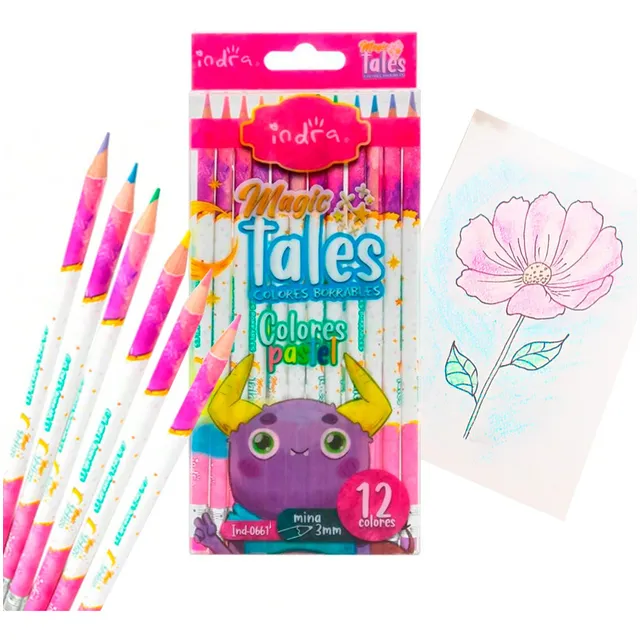 Lapices De Colores Borrables Indra Tonos Pastel 12 Piezas