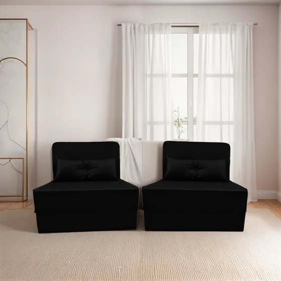 2 Puff Cama Dobrável Solteiro Multiuso D33  + Almofadas