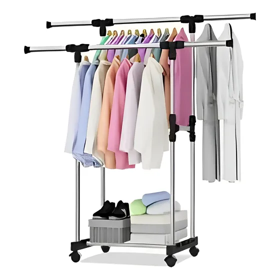 Cabideiro Arara Roupas Sapateira Aço Inox Closet Com Rodinha