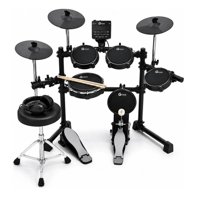 Kit Bateria Eletrônica Completa Groove Drums Edg500 5 Pads Peles Mesh 3 Pratos Profissiona...