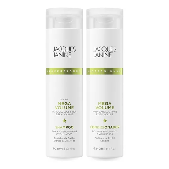 Kit Mega Volume Shampoo 240ml + Condicionador 240ml Para Cabelos Finos e Sem Volume Jacques Janine