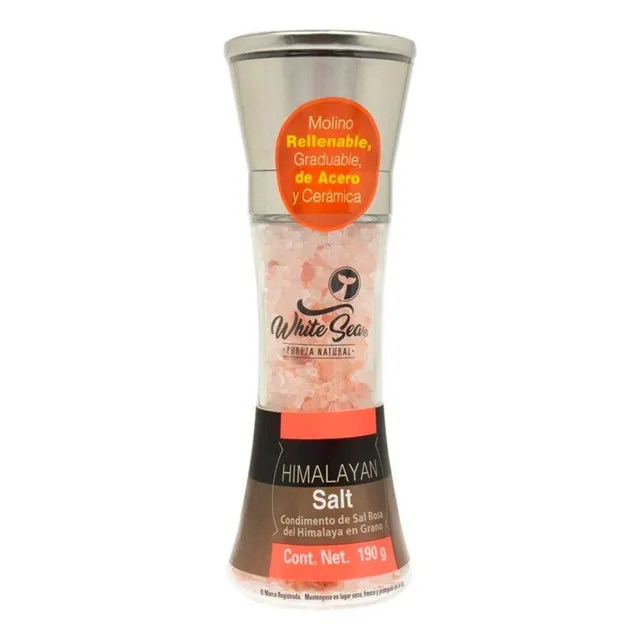 Sal Rosa del Himalaya White Sea en Molino de Vidrio Acero 190g
