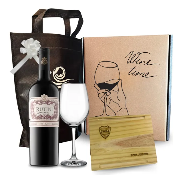 Vino Rutini Copa Plato Madera Grabado Futbol Estuche Regalo