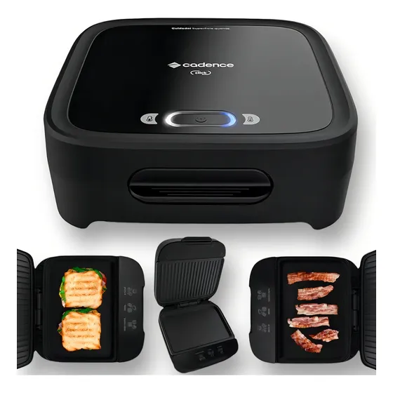 Grill Sanduicheira Eletrica Cadence Antiaderente Chapa Misteira Hamburguer Click Tostex Luz Indicadora San400 Preto