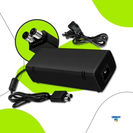 Fonte Para Xbox 360 Slim Bivolt Conector 2 Pinos Com Cabo De Energia - Crowley 127/220v
