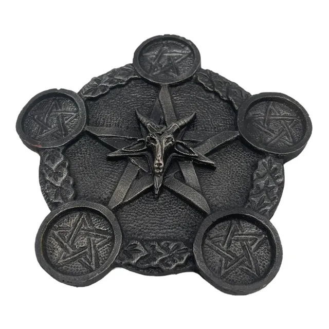 Porta Velas E Incensário Pentagrama Baphomet 18cm Wiccaa Pt