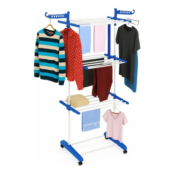 Varal De Chão 3 Andares Grande Dobrável Retrátil Roupa Azul