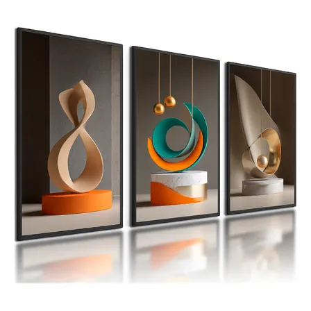 Kit 3 Quadro Decorativo Abstrato Modernos Arte Contemporânea Preto