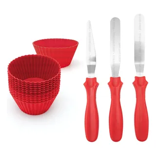 Kit 12 Forminhas Cupcake Silicone + 3 EspĂĄtulas Confeiteiro Kit 12 Forminhas Cupcake Silicone + 3 EspĂĄtulas Confeiteiro