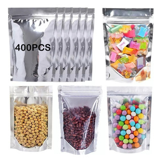 400 Piezas Bolsas Stand Up Pouch Plata Transparente Cierre 400 Piezas Bolsas Stand Up Pouch Plata Transparente Cierre
