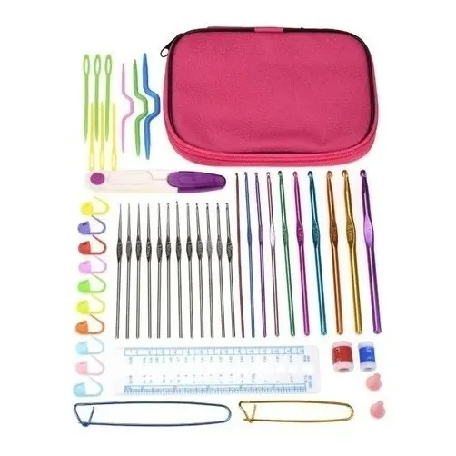 Completo Set Agujas Crochet + Estuche + Accs Tejido 55 Pzas!