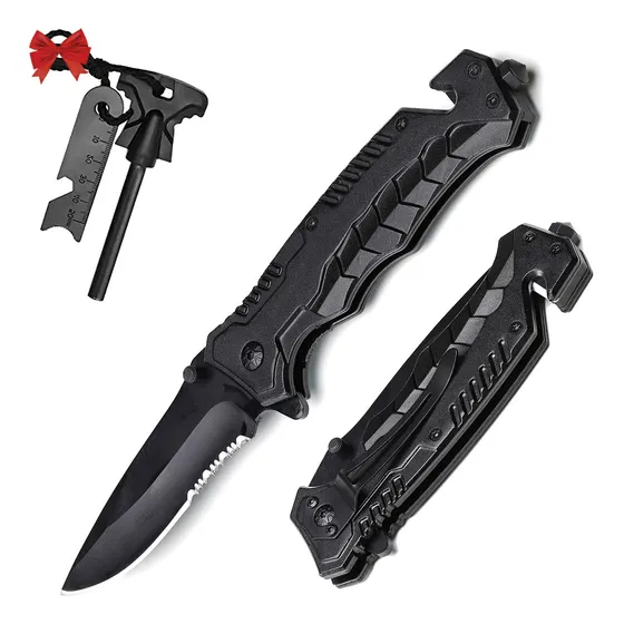 Cuchillo Táctico Y Piedra De Fuego 2pzs Supervivencia Plegable Navajas Tacticas Portátil Multiherramien Abrebotellas Para Pesca Camping Militar Defensa Personal By Olimit