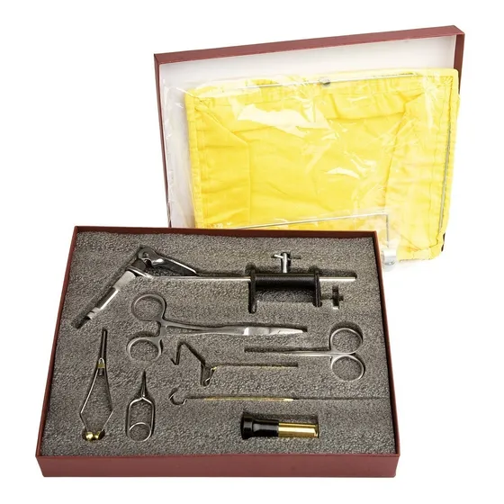 Kit Atado Moscas Fly Cast Tying Caja + Morsa Giratoria 360° + Herramientas Color Plateado
