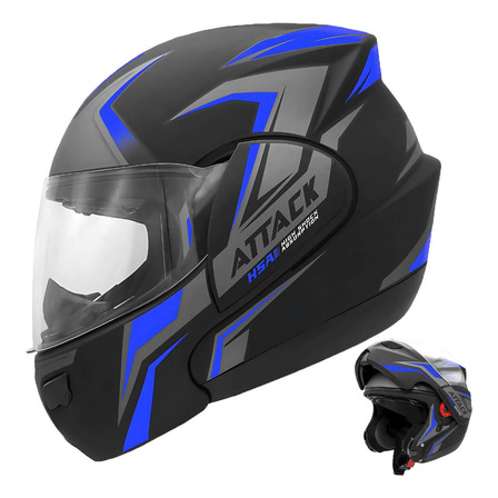 Capacete Attack Hsa Cinza/ Azul Articulado Protork Capacete Attack Hsa Cinza/ Azul Articulado Protork