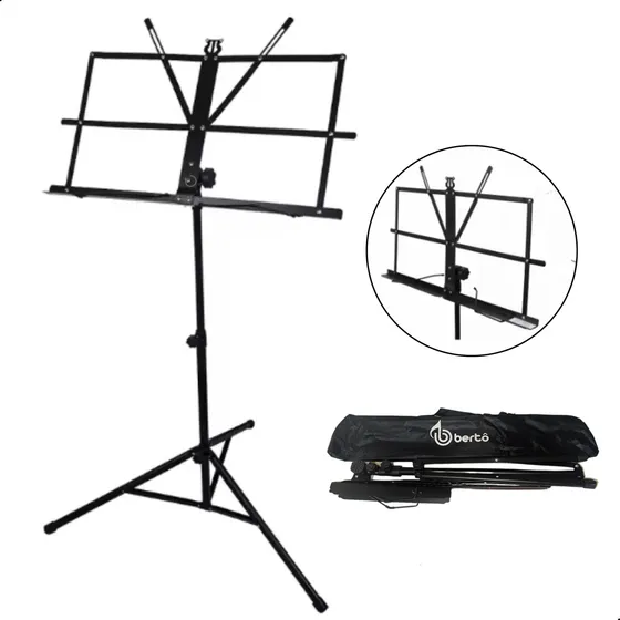 Estante De Partitura Bertô Suporte Pedestal Musical Hinário Maestro Dobrável Com Bolsa Bag Tripé Resistente Para Músicos Ajuste De Altura Cavalete Ferro Suporte Pasta Tablet