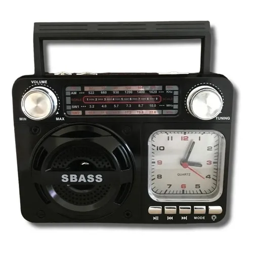 Rádio Relógio Retro Bluetooth Vintage Usb Portátil Altomex Ad-136 Preto